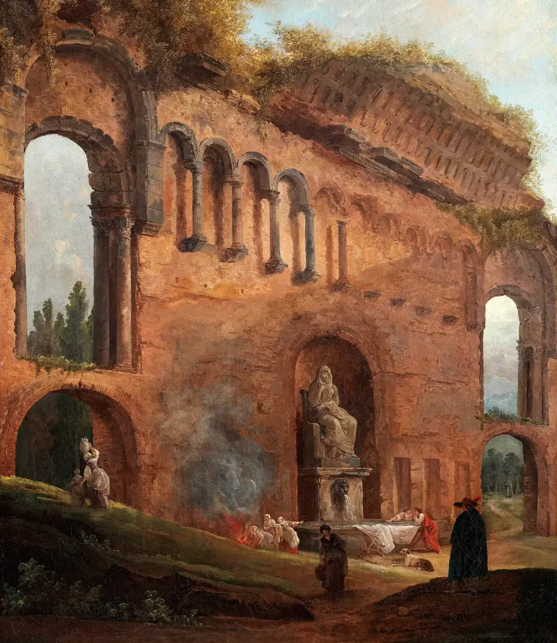 Římské ruiny s pradlenami, Hubert Robert