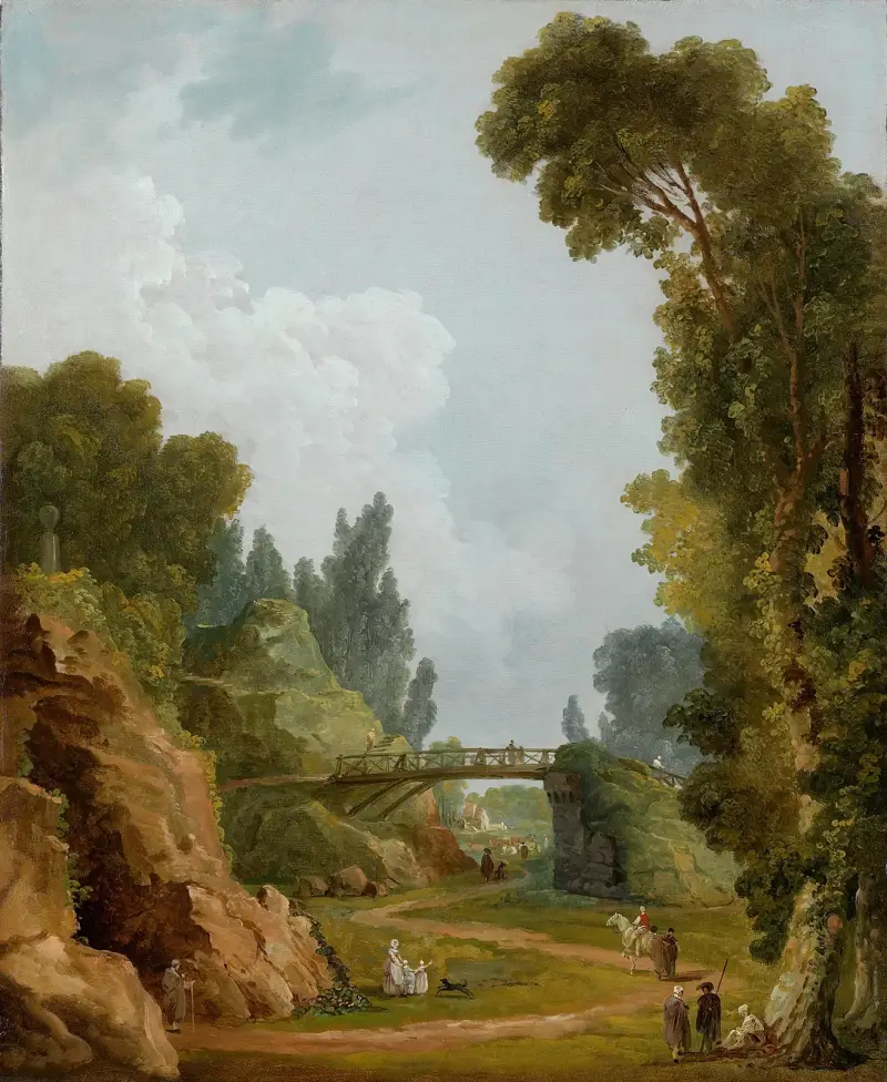 Den rustika bron, Château de Méréville, Frankrike av Hubert Robert