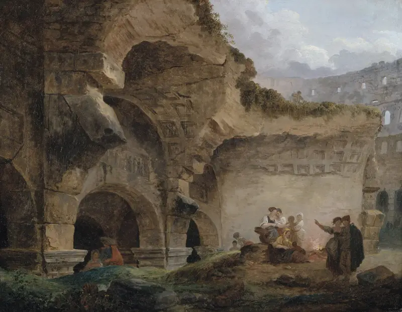 Wäscherinnen in den Ruinen des Kolosseums von Hubert Robert