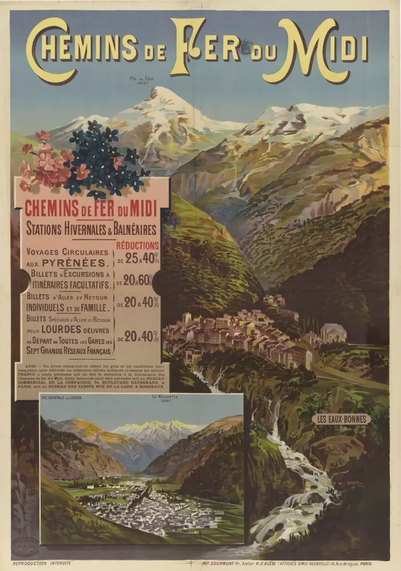 Chemins de fer du Midi – Stations hivernales et balnéaires. Les Eaux-Bonnes, Luchon von Frederic Hugo d’Alési
