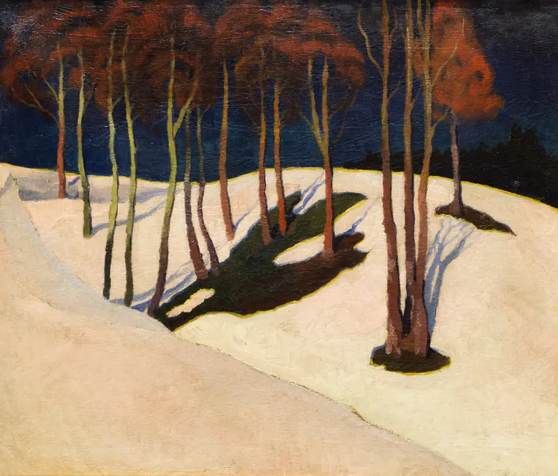 Landscape with red trees av Stanisław Ignacy Witkiewicz