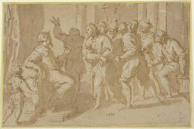 Christ before Caiaphas av Jacopo Palma il Giovane