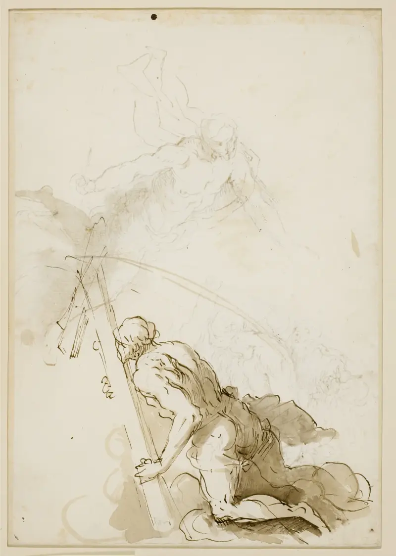 Knäböjande figur med ett kors av Jacopo Palma il Giovane