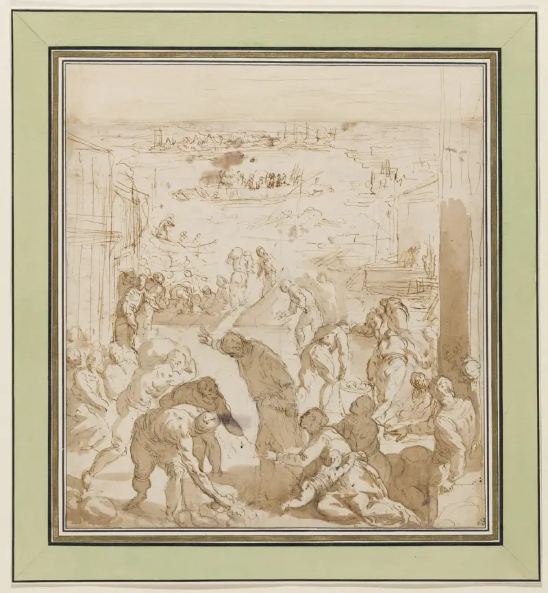 The Venetians Defend Themselves against the Siege of Pippin, 1579 – nr 1 av Jacopo Palma il Giovane