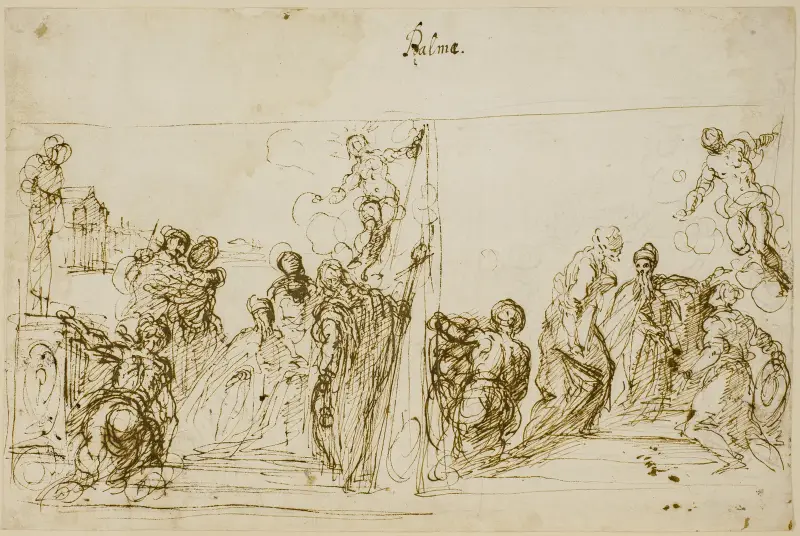 Två kompositionsskisser till votivmålningen av Doge Pasquale Cicogna, Sala del Pregadi, Dogepalatset, Venedig av Jacopo Palma il Giovane