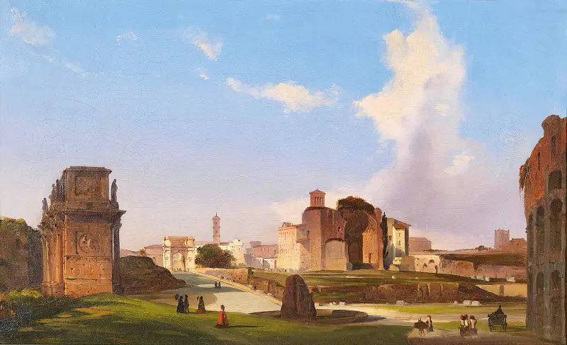 Utsikt över Forum Romanum med Konstantinbågen av Ippolito Caffi