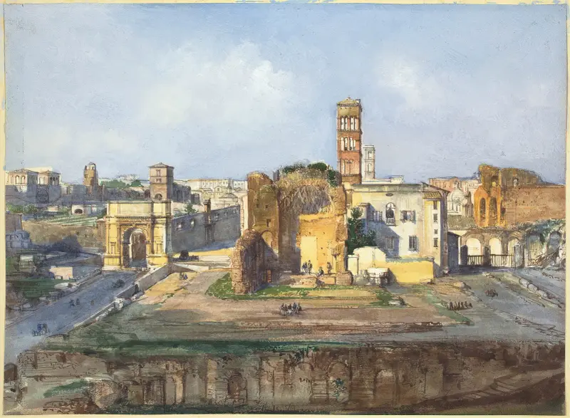 Der Titusbogen und der Tempel der Venus und der Roma beim Forum Romanum von Ippolito Caffi