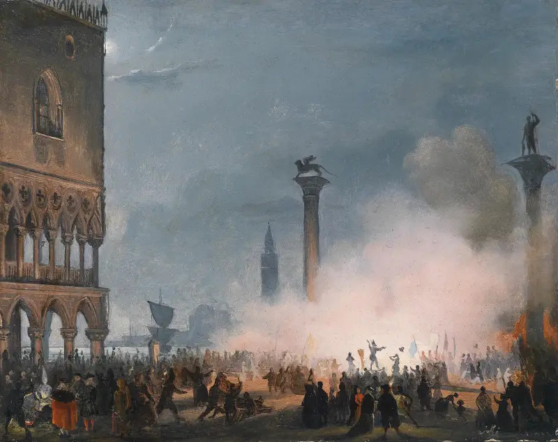 Venedig, Piazzetta på natten av Ippolito Caffi