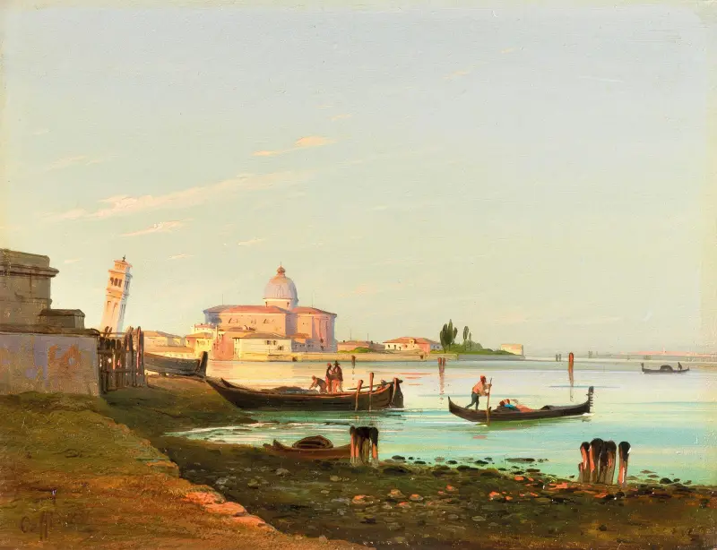Venedig, vy över San Pietro di Castello av Ippolito Caffi