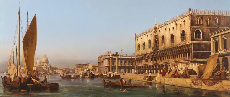 Venedig, Dogepalatset och Molo av Ippolito Caffi
