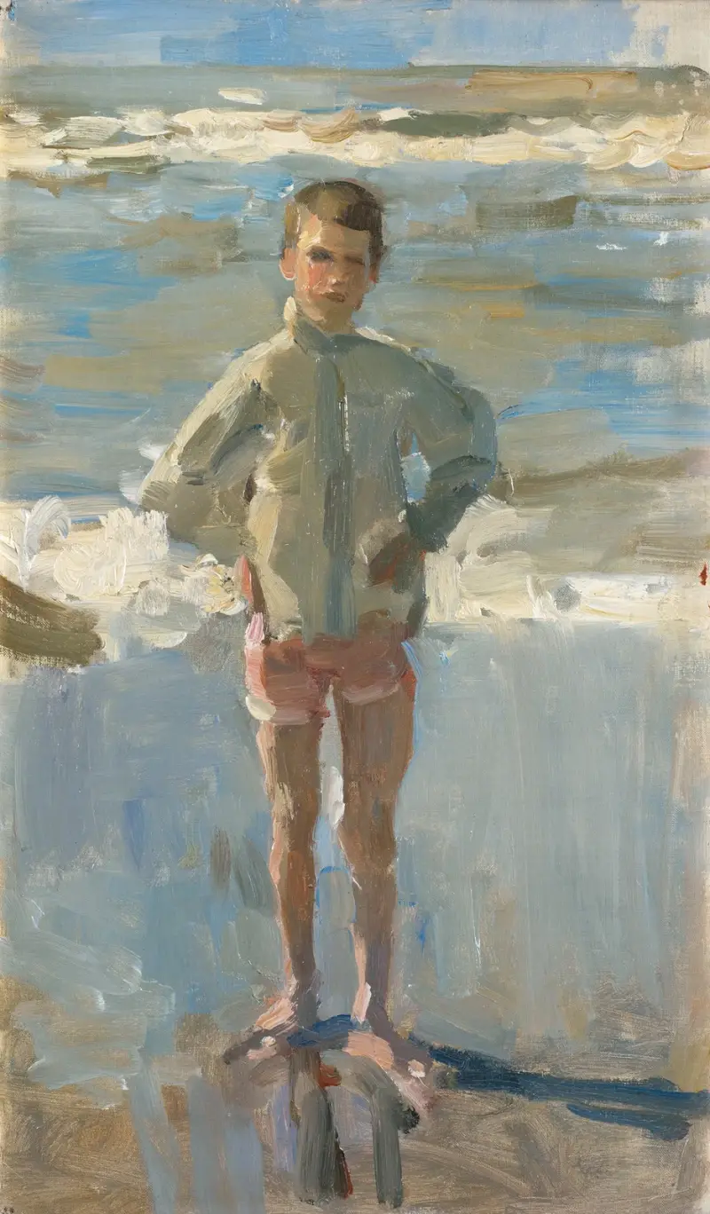 Young boy on a beach av Isaac Israëls