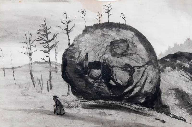 Gumma och en sovande sten av Ivar Arosenius