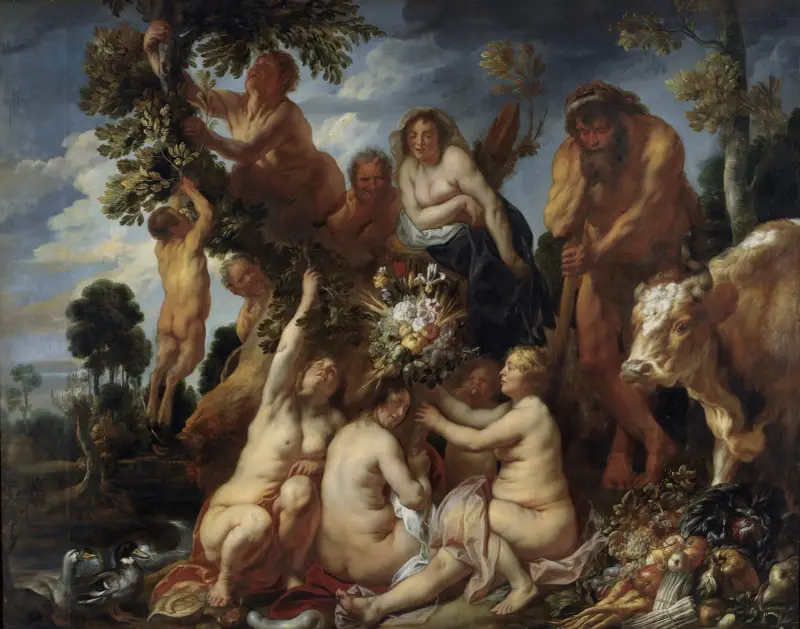 Achelous besegrad av Hercules. Ymnighetshornets ursprung (Allegori över fruktbarhet) av Jacob Jordaens