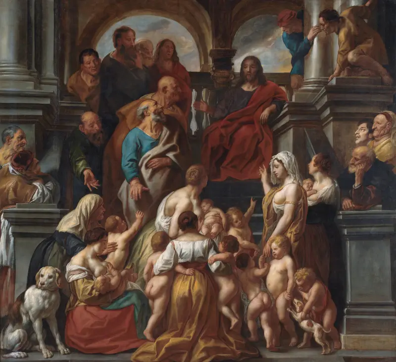 Christus segnet die kleinen Kinder. Lasset die Kindlein zu mir kommen von Jacob Jordaens