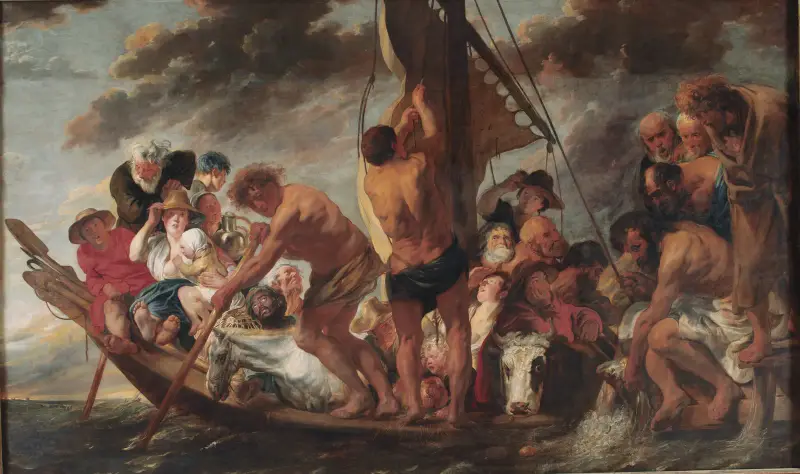 Skattepenningen. Petrus finner silvermyntet i fiskens mun. Även kallad 'Färjan till Antwerpen' av Jacob Jordaens