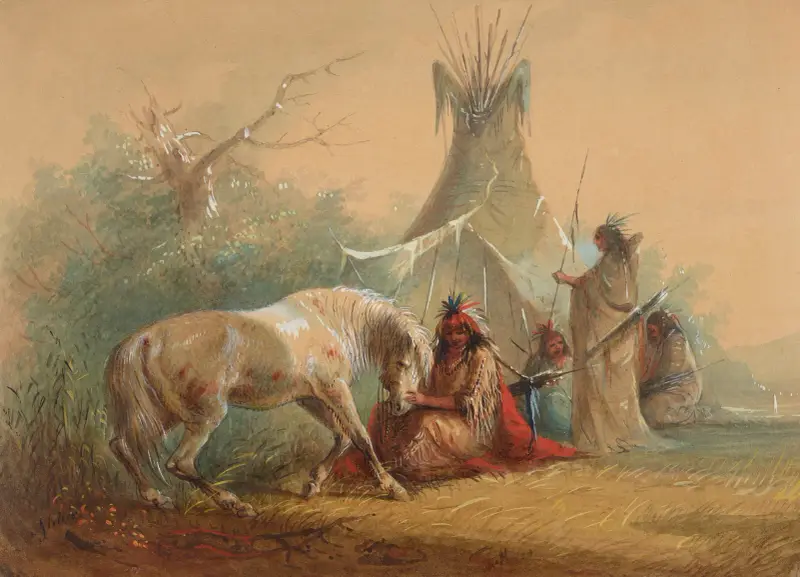 Indián, který hladí svého koně, Alfred Jacob Miller