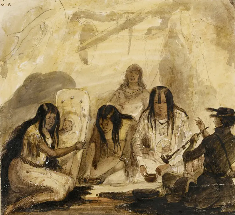 Indiansk gästfrihet, samtal med tecken av Alfred Jacob Miller