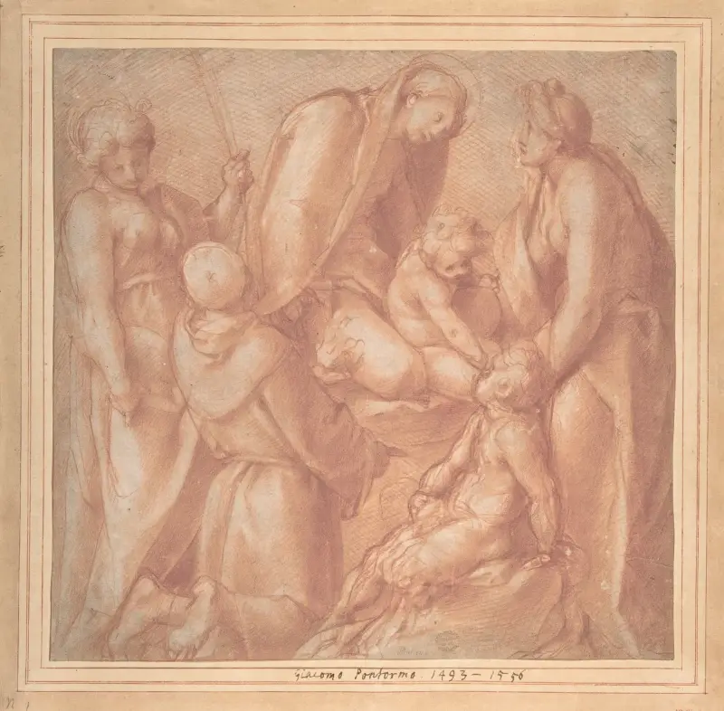 Jungfrun och barnet med Sankta Elisabet, Johannes Döparen som barn, Antonius av Padua och en kvinnlig martyr av Pontormo (Jacopo Carucci)