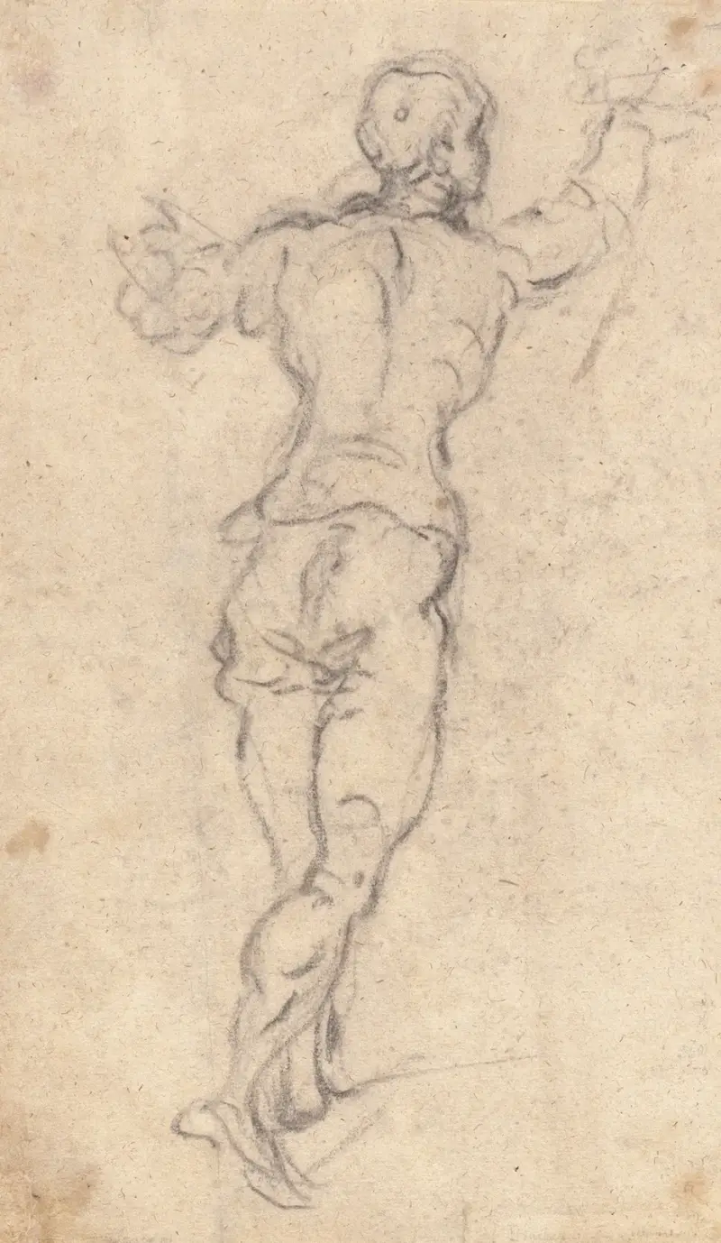 En gående yngling med höjda armar, sedd bakifrån av Jacopo Tintoretto