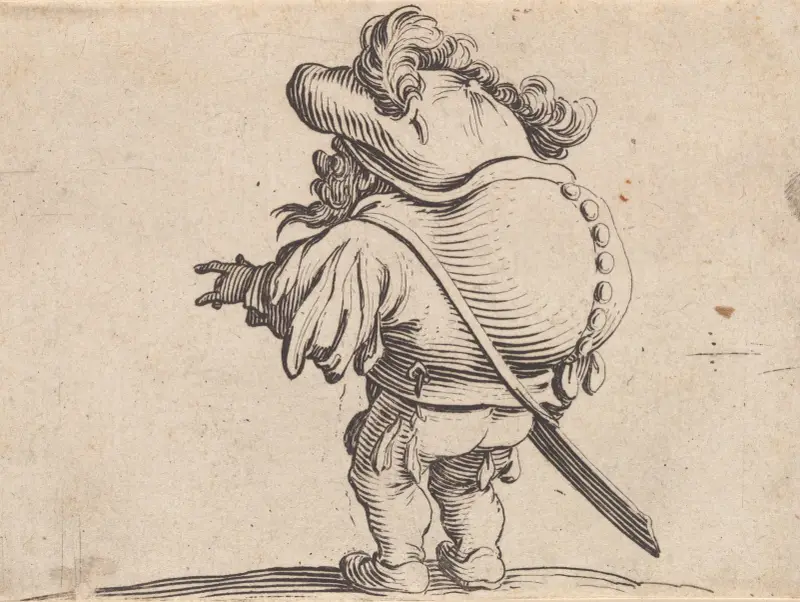 Mannen med den stora ryggen prydd med en rad knappar av Jacques Callot
