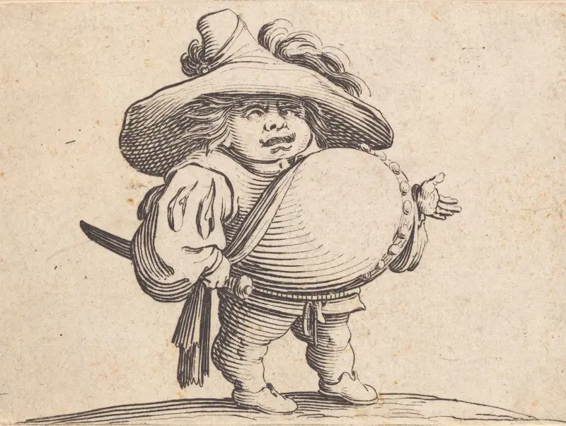 Der Mann mit dem großen Bauch, verziert mit einer Knopfreihe von Jacques Callot