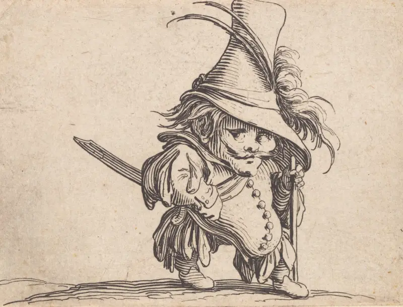 Mannen med hängande mage och mycket hög hatt av Jacques Callot