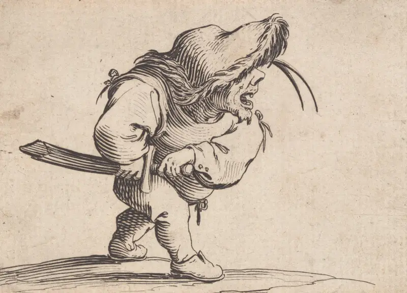 Mannen som gör sig redo att dra sitt svärd av Jacques Callot