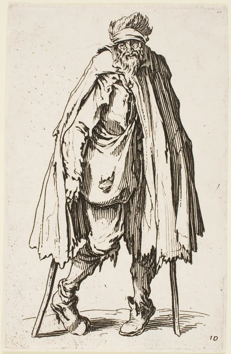Der Bettler auf Krücken mit einem Sack von Jacques Callot