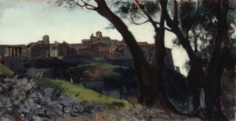 Italienskt landskap. By i skymningen av Jean-Jacques Henner