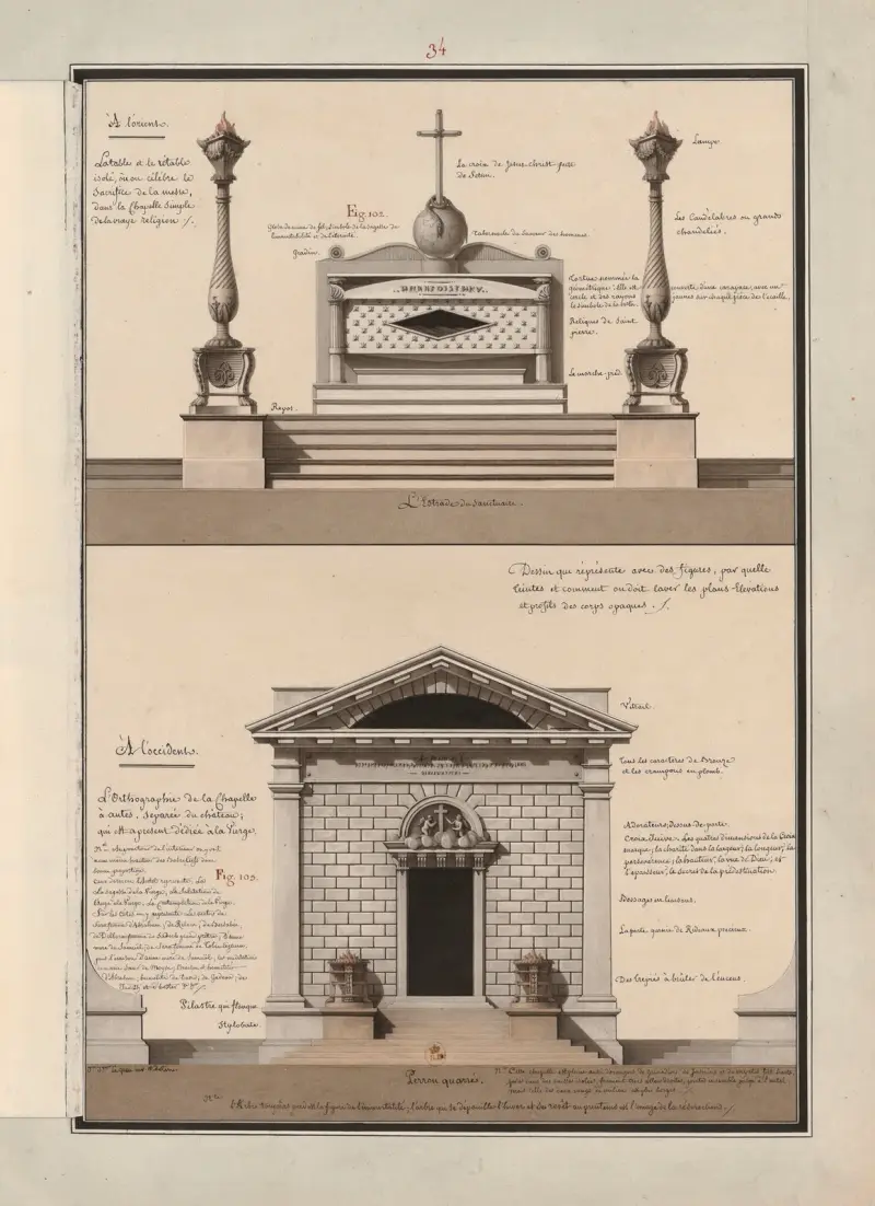 Zeichnung, die mit Figuren zeigt, mit welchen Tönen und wie man Pläne, Aufrisse und Profile undurchsichtiger Körper lavieren soll, 1777 – Nr. 2 von Jean Jacques Lequeu