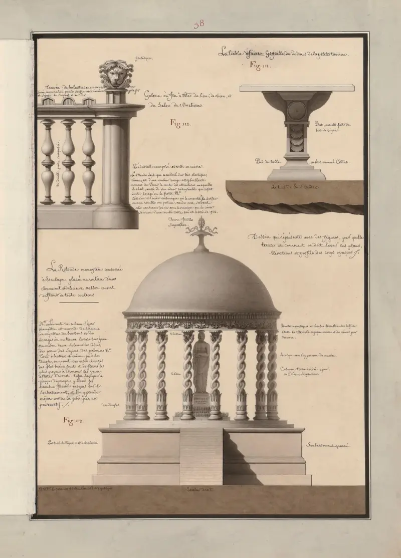 Rysunek pokazujący za pomocą figur, jakimi odcieniami i w jaki sposób należy lawować plany, elewacje i profile ciał nieprzezroczystych, 1777 – Nr. 4, Jean Jacques Lequeu