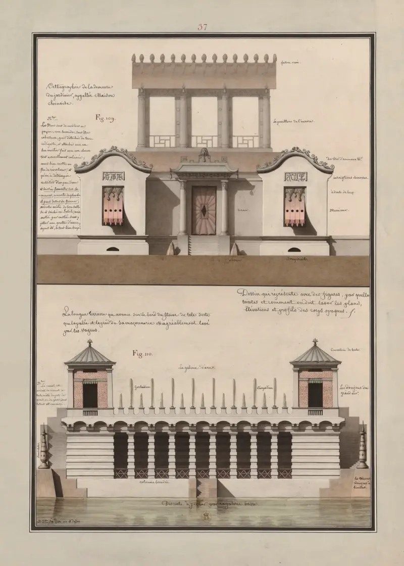 Rysunek przedstawiający za pomocą figur, jakimi odcieniami i w jaki sposób należy lawować plany, elewacje i profile ciał nieprzezroczystych, 1777 – Nr. 8, Jean Jacques Lequeu