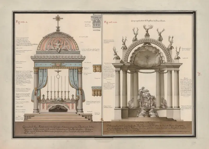 Géométrale d’un autel isolé à la grécque et comme pour des chrétiens de la premiere église sainte ; maison d’adoration et temple illustre av Jean Jacques Lequeu