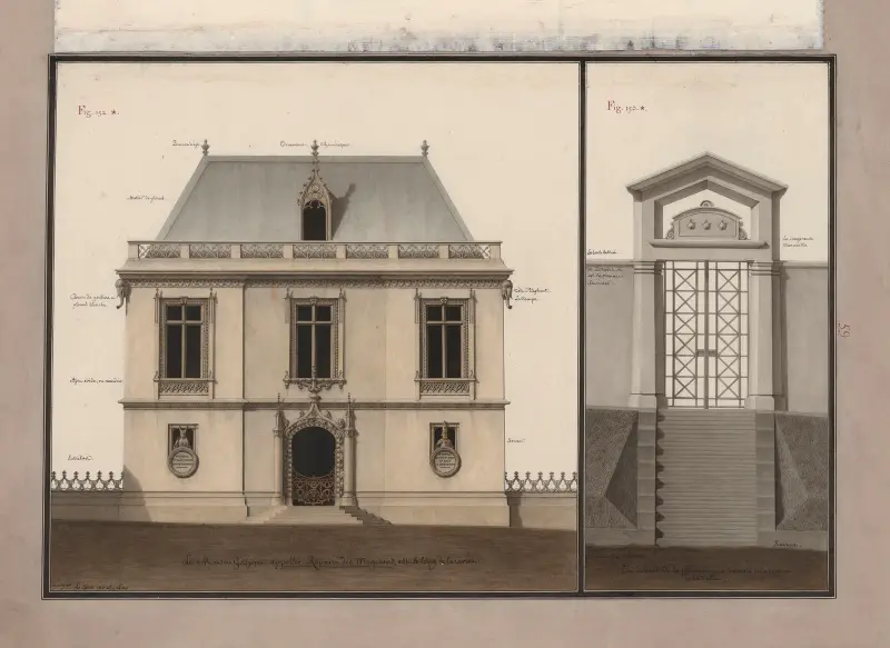 La maison gothique appellée Repaire des Magiciens, est le long de la rivière ; On descend de la pomeraie des amans à la ravine de la vallée av Jean Jacques Lequeu
