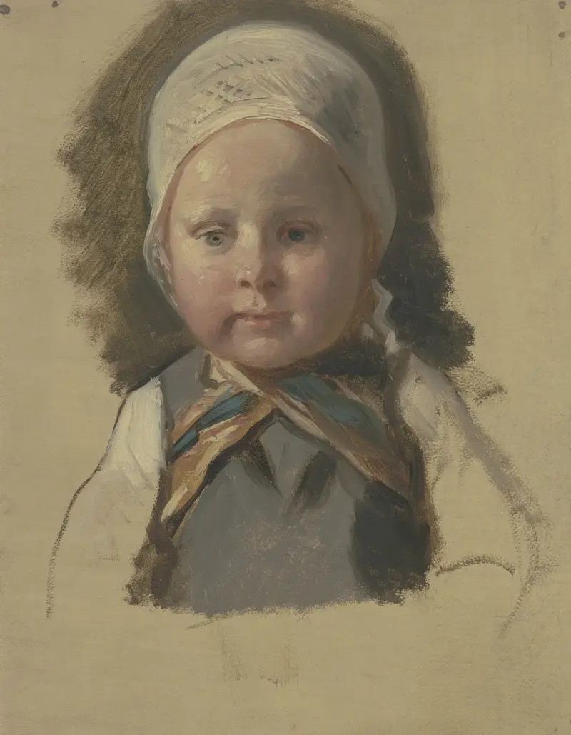 Kleines Kind mit weißem Häubchen. av Jakob Becker