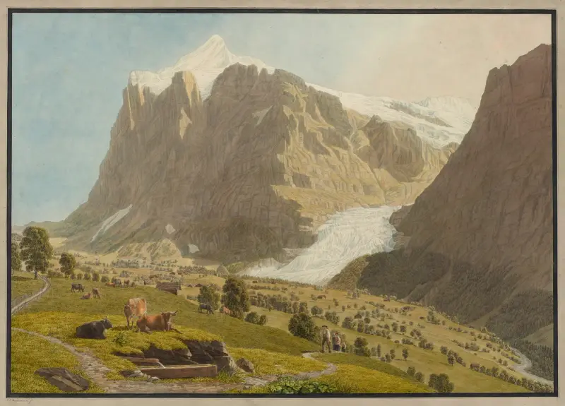 Grindelwald von Westen mit Wetterhorn und dem oberen Gletscher von Johann Jakob Biedermann