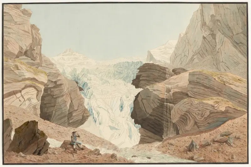 Glaciären Rosenlaui, vid Wetterhorn av Johann Jakob Biedermann