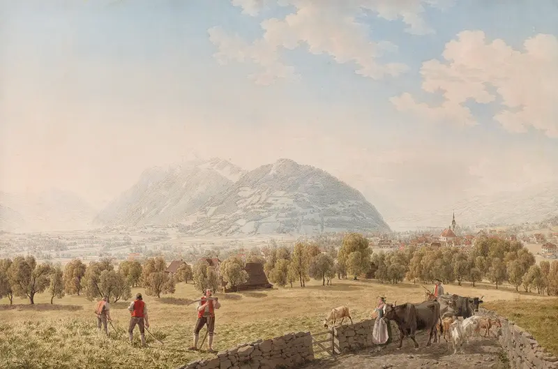 Schwyz från öster av Johann Jakob Biedermann