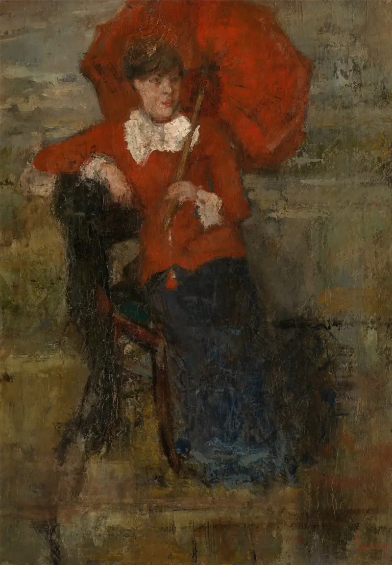 Dáma s červeným slunečníkem, James Ensor