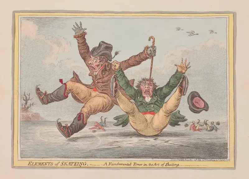 Skridskoåkandets grunder. Ett fundamentalt misstag i konsten att åka skridskor av James Gillray