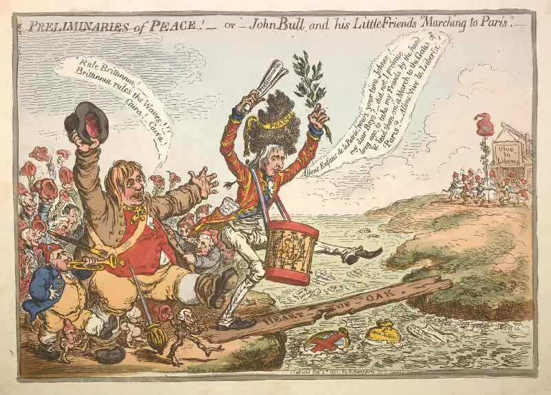 Friedenspräliminarien! – oder – John Bull und seine kleinen Freunde marschieren nach Paris! von James Gillray