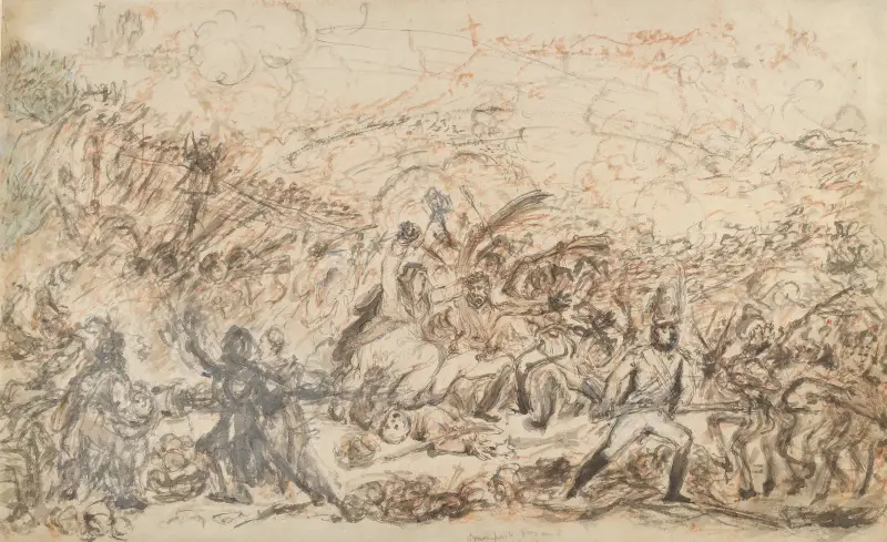 Spanska patrioter anfaller de franska banditerna – Lojala britter ger en hjälpande hand av James Gillray