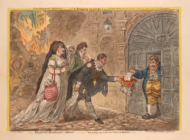 Teatertiggare, hjälpta. Ha medlidande med alla våra värkar och behov!. av James Gillray