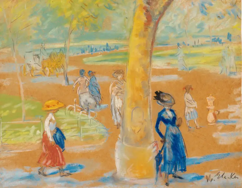 Frau mit Regenschirm, Washington Square von William James Glackens