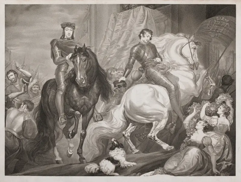 Kung Richard II, akt V, scen II (Kung Richard och Bolingbroke tågar in i London) av James Northcote