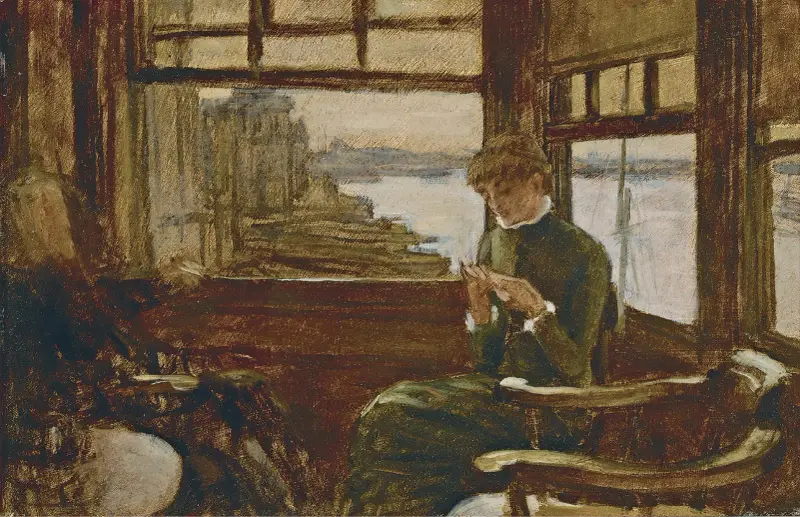 Kathleen Newton i en värdshus vid Themsen av James Tissot