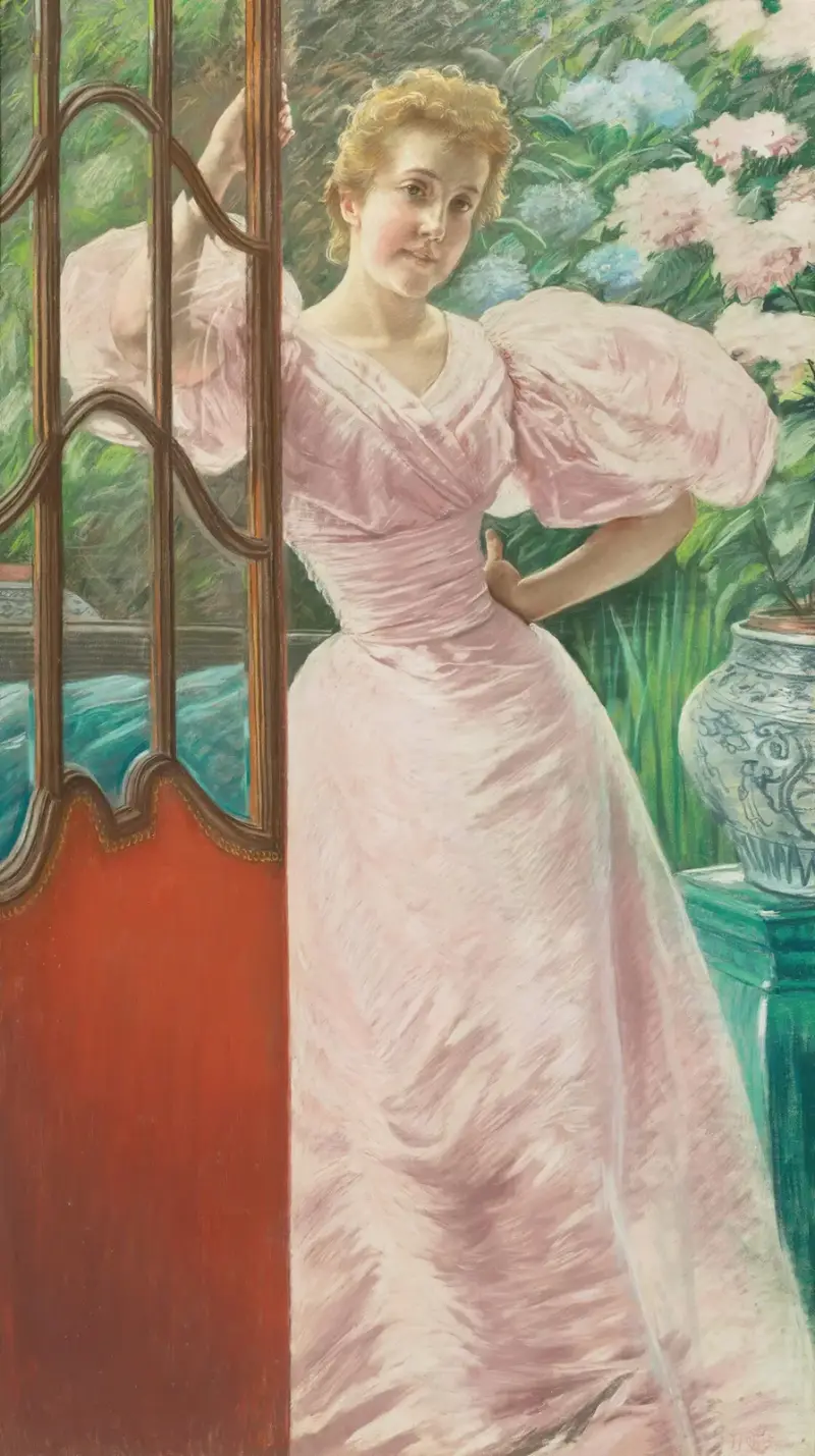 Porträtt av en ung kvinna i ett växthus av James Tissot
