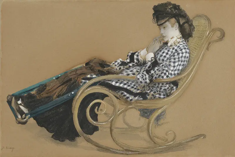 Ung kvinna i gungstol, studie till målningen 'Sista kvällen' av James Tissot