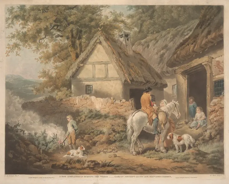 A Boy Employed in Burning Weeds av James Ward