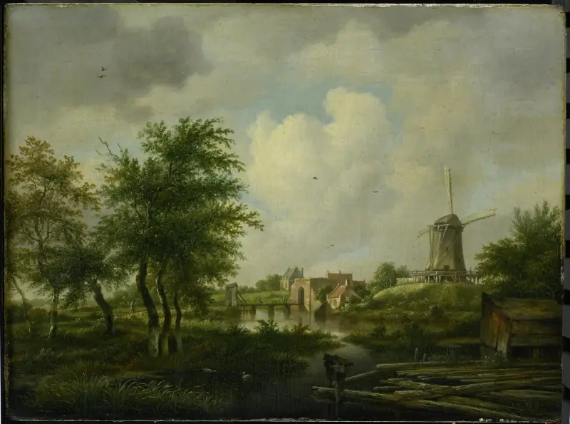 Den förfallna vallen i Amsterdam med Weteringpoort, sedd över Buitensingel av Jan Hulswit